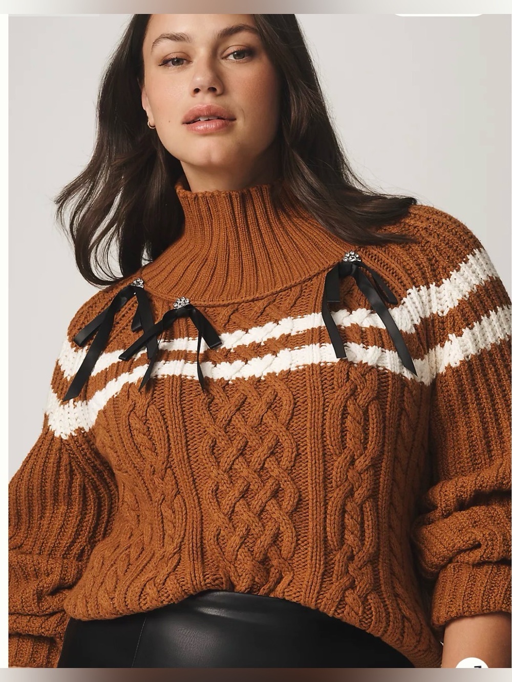 Anthropologie Maeve Sweater Cableknit Brown Small
